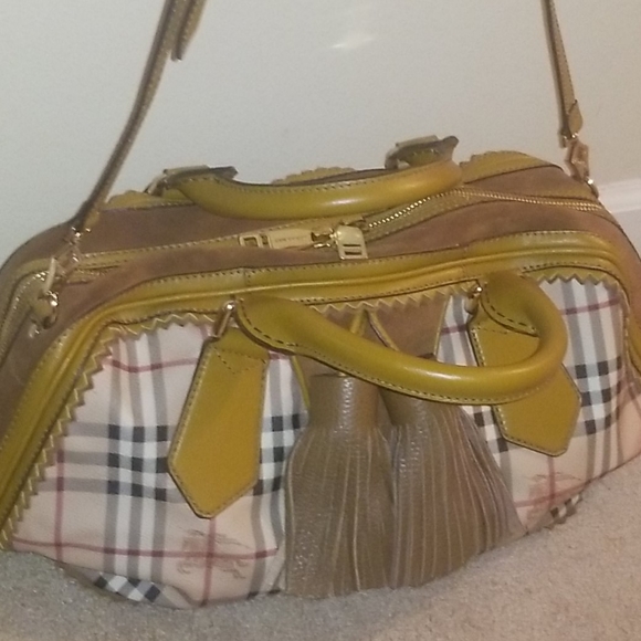 Burberry Handbags - Burberry Plaid Duffle/Travel Leather Tassel Bag